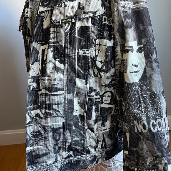 Supreme 2018 Vibrations Corduroy Trucker Jacket sz Large Black & White Men’s - Picture 4 of 9